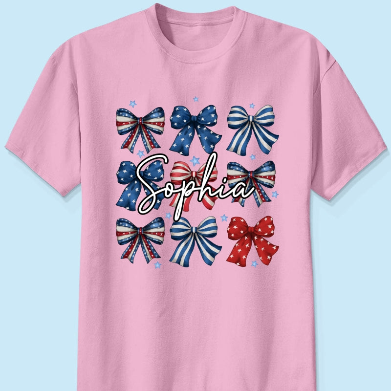 Coquette American Bows 4th Of July Independence Day Personalized Shirt, Gift For Mom, Wife, Girlfriend