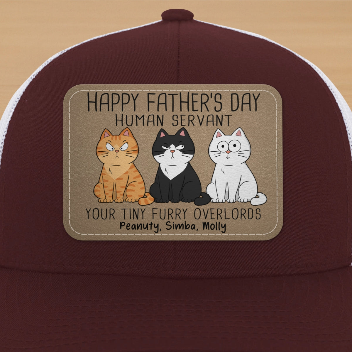 Happy Father‘s Day Human Servant Funny Cute Cats Personalized Leather Patch Hat, Gift For Cat Dad