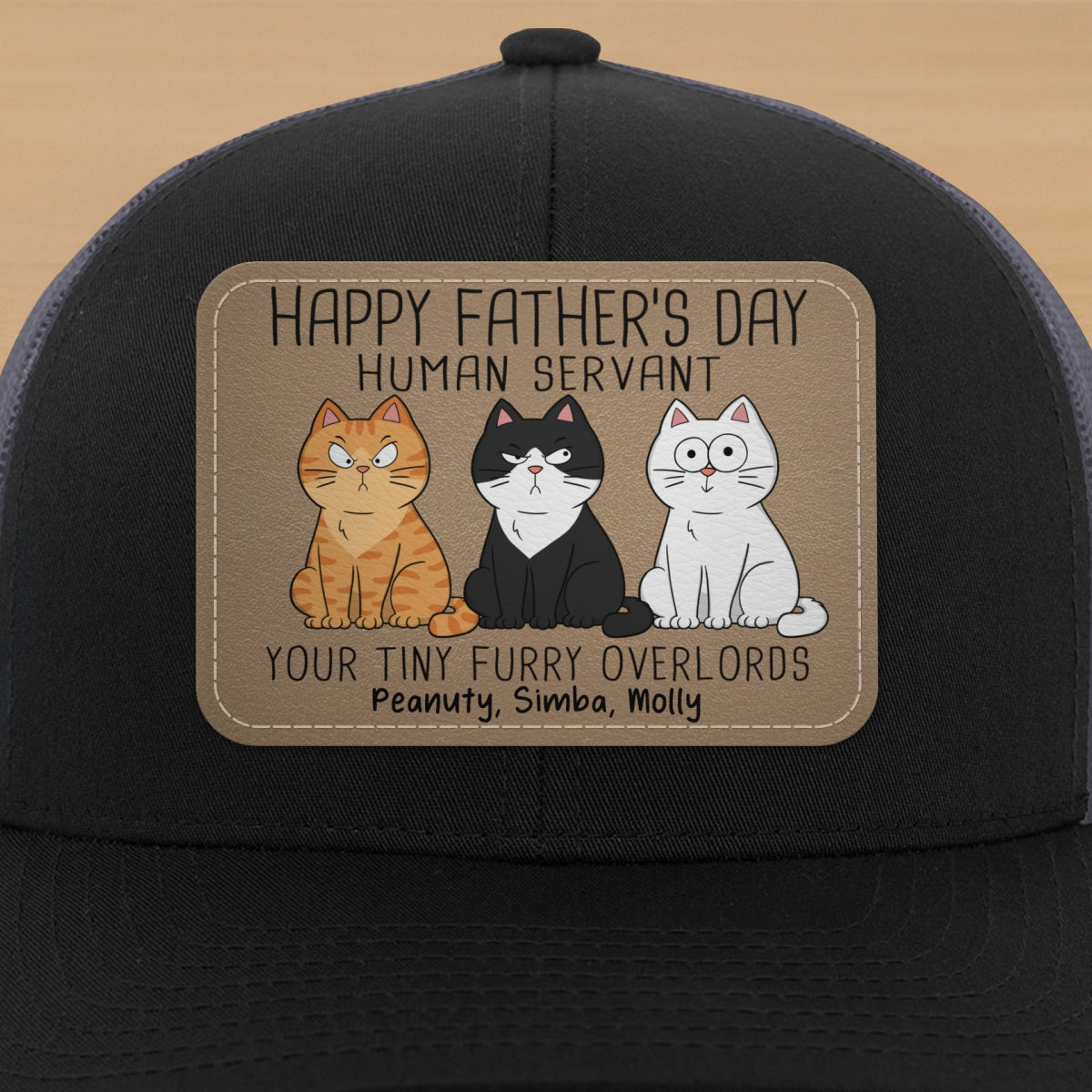 Happy Father‘s Day Human Servant Funny Cute Cats Personalized Leather Patch Hat, Gift For Cat Dad