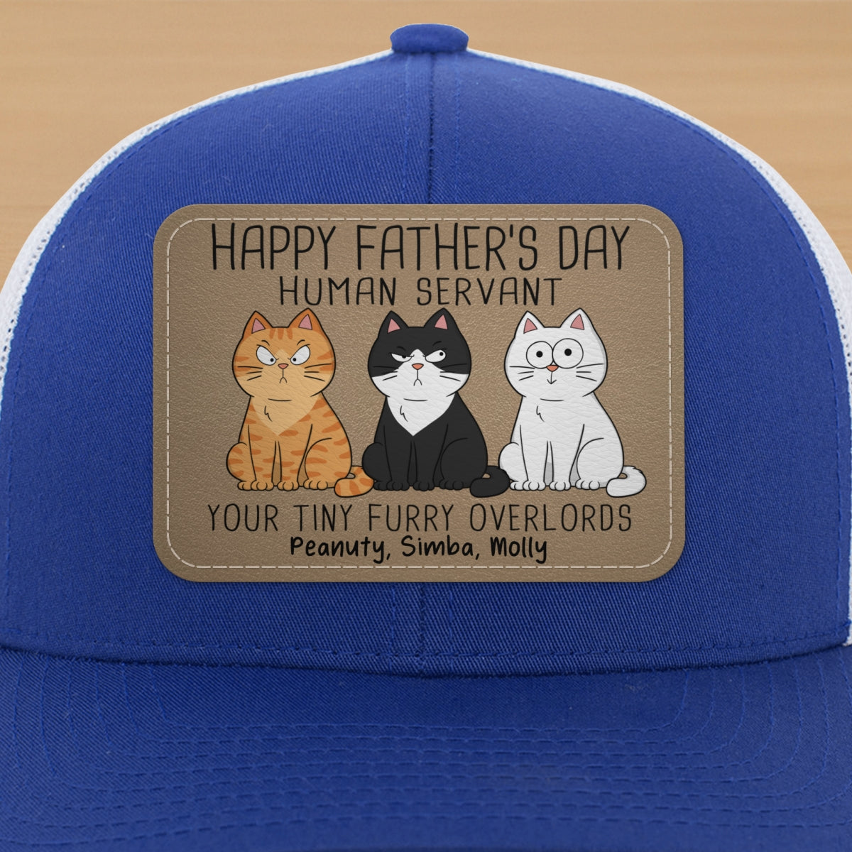 Happy Father‘s Day Human Servant Funny Cute Cats Personalized Leather Patch Hat, Gift For Cat Dad