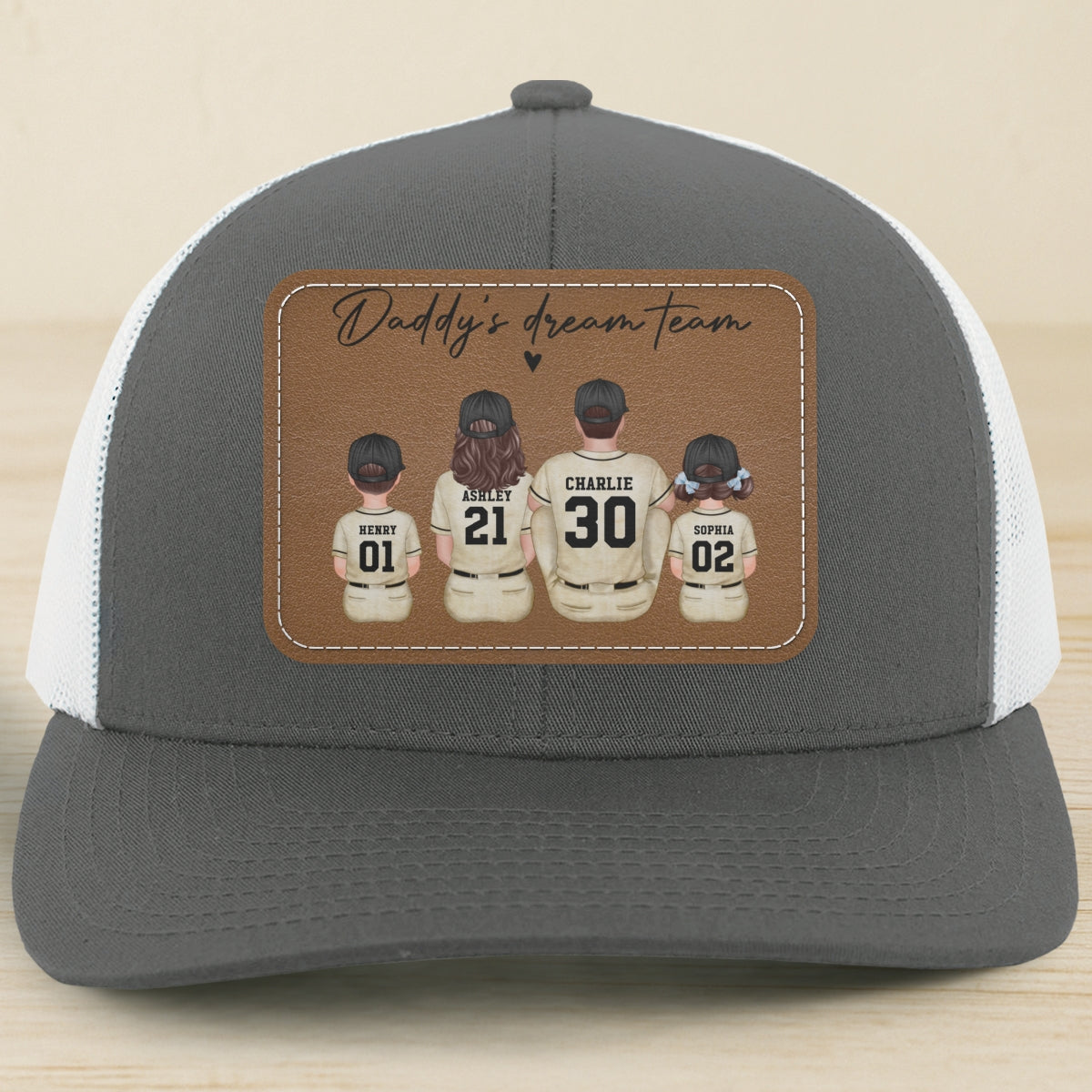 Retro Vintage Baseball Daddy's Dream Team Personalized Leather Patch Hat| Coolest Father's Day Gift For Dad, Husband