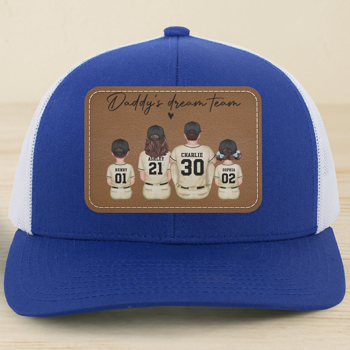 Retro Vintage Baseball Daddy's Dream Team Personalized Leather Patch Hat| Coolest Father's Day Gift For Dad, Husband