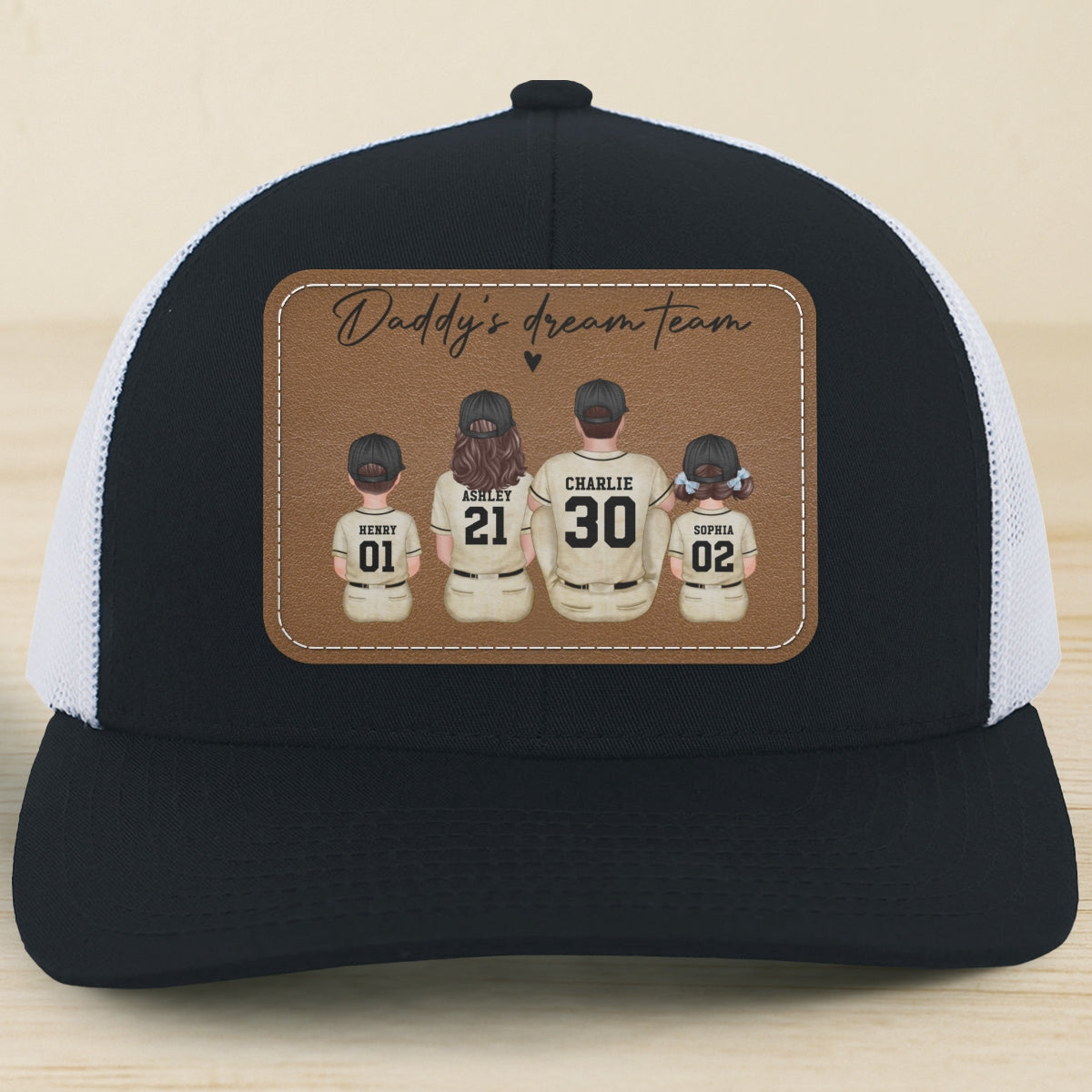 Retro Vintage Baseball Daddy's Dream Team Personalized Leather Patch Hat| Coolest Father's Day Gift For Dad, Husband