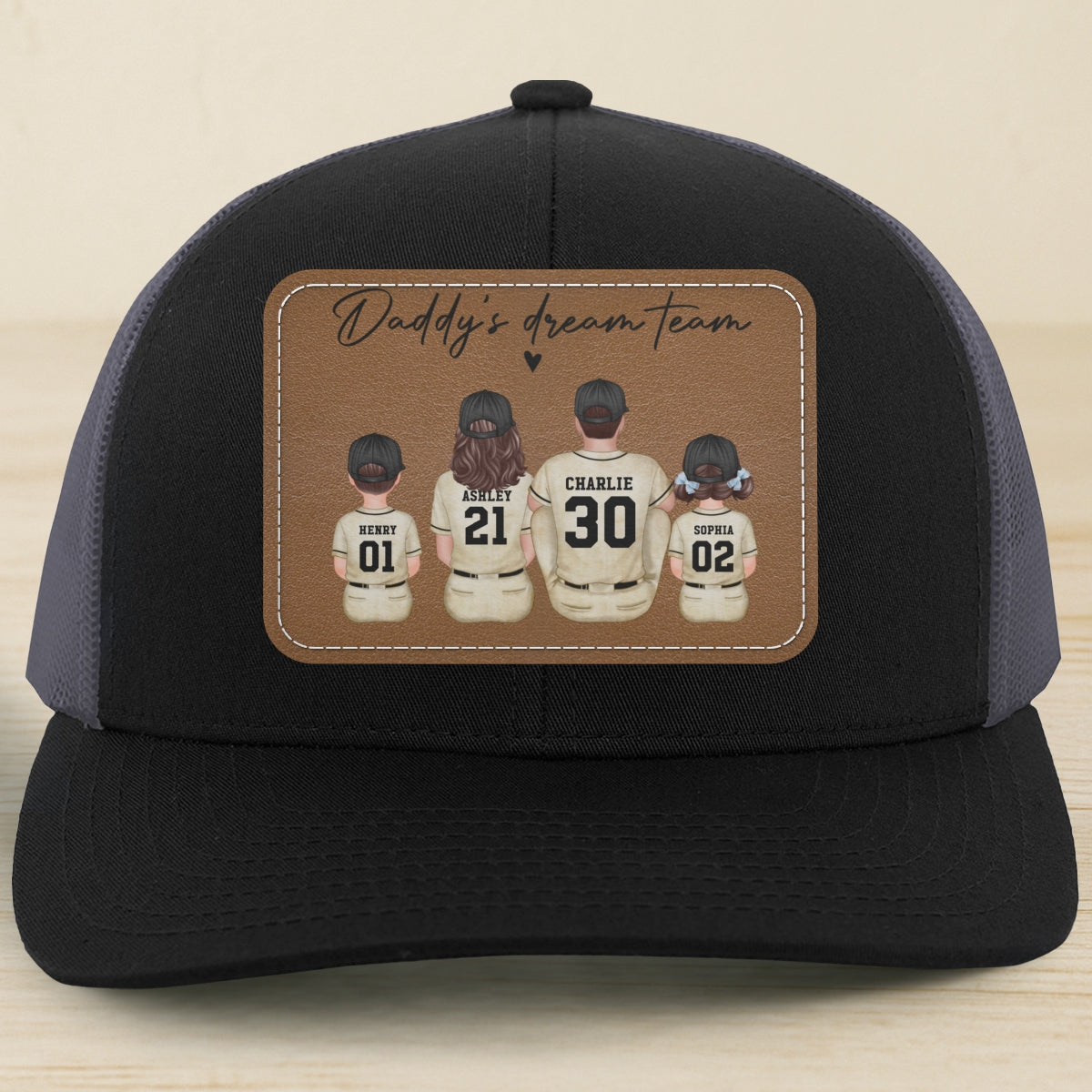 Retro Vintage Baseball Daddy's Dream Team Personalized Leather Patch Hat| Coolest Father's Day Gift For Dad, Husband