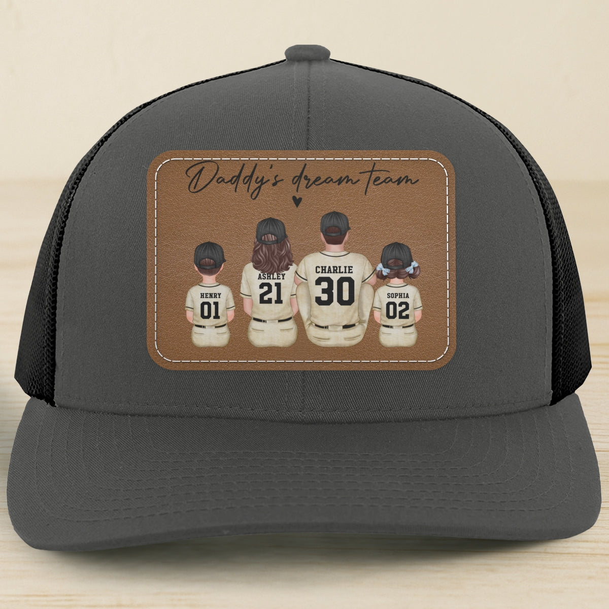Retro Vintage Baseball Daddy's Dream Team Personalized Leather Patch Hat| Coolest Father's Day Gift For Dad, Husband
