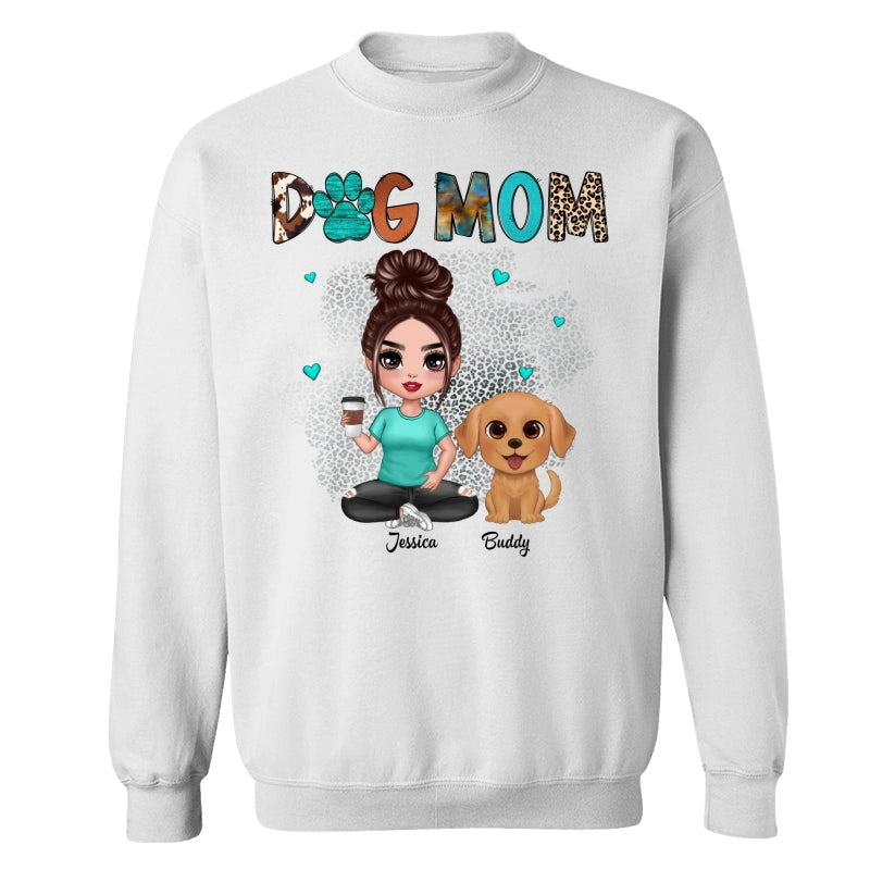 Western Pattern Teal Animal Print Dog Mom Doll Girl & Cute Watercolor Dog Personalized Shirt
