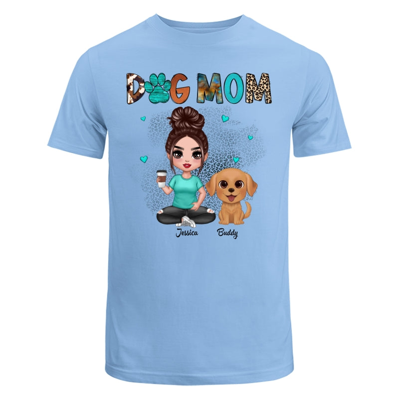 Western Pattern Teal Animal Print Dog Mom Doll Girl & Cute Watercolor Dog Personalized Shirt