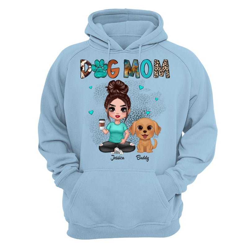 Western Pattern Teal Animal Print Dog Mom Doll Girl & Cute Watercolor Dog Personalized Shirt