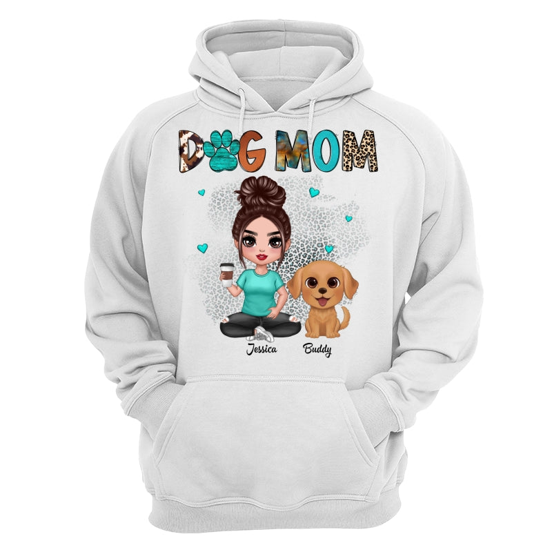 Western Pattern Teal Animal Print Dog Mom Doll Girl & Cute Watercolor Dog Personalized Shirt