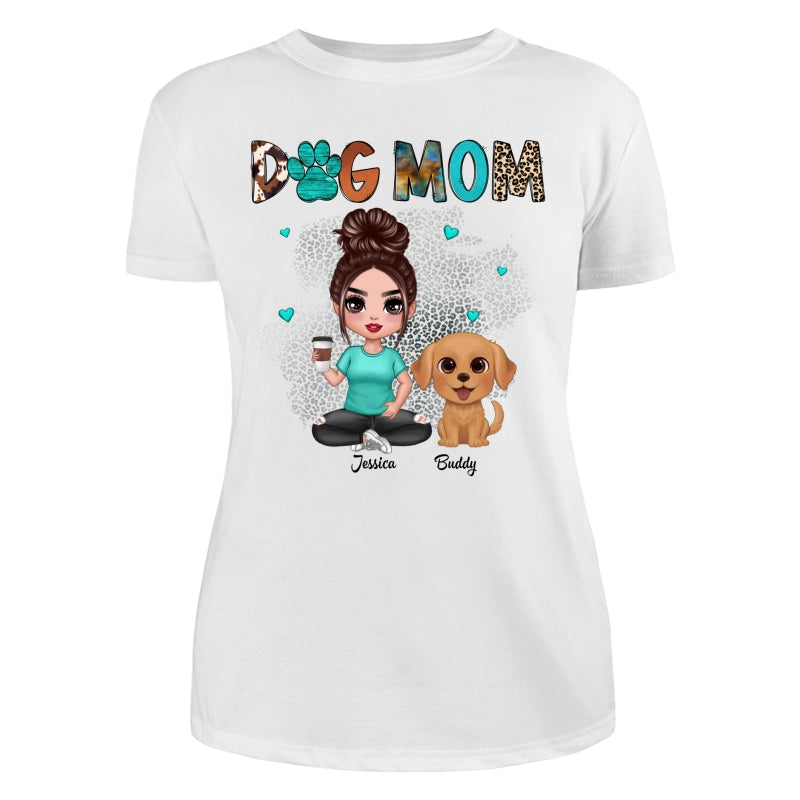 Western Pattern Teal Animal Print Dog Mom Doll Girl & Cute Watercolor Dog Personalized Shirt