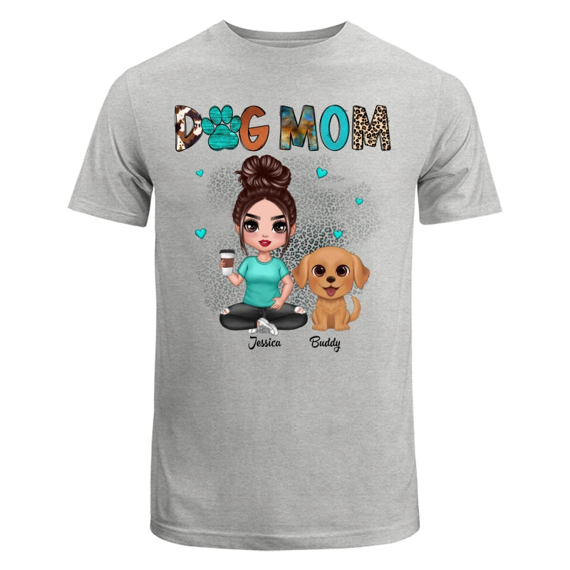 Western Pattern Teal Animal Print Dog Mom Doll Girl & Cute Watercolor Dog Personalized Shirt
