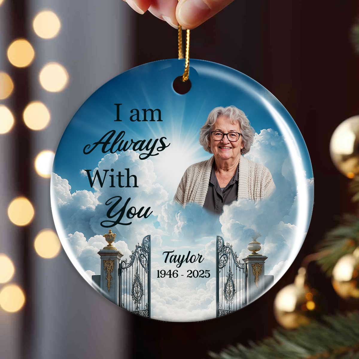 Golden Gate to Heaven Memorial Personalized Ceramic Ornament, Sympathy Remembrance Keepsake