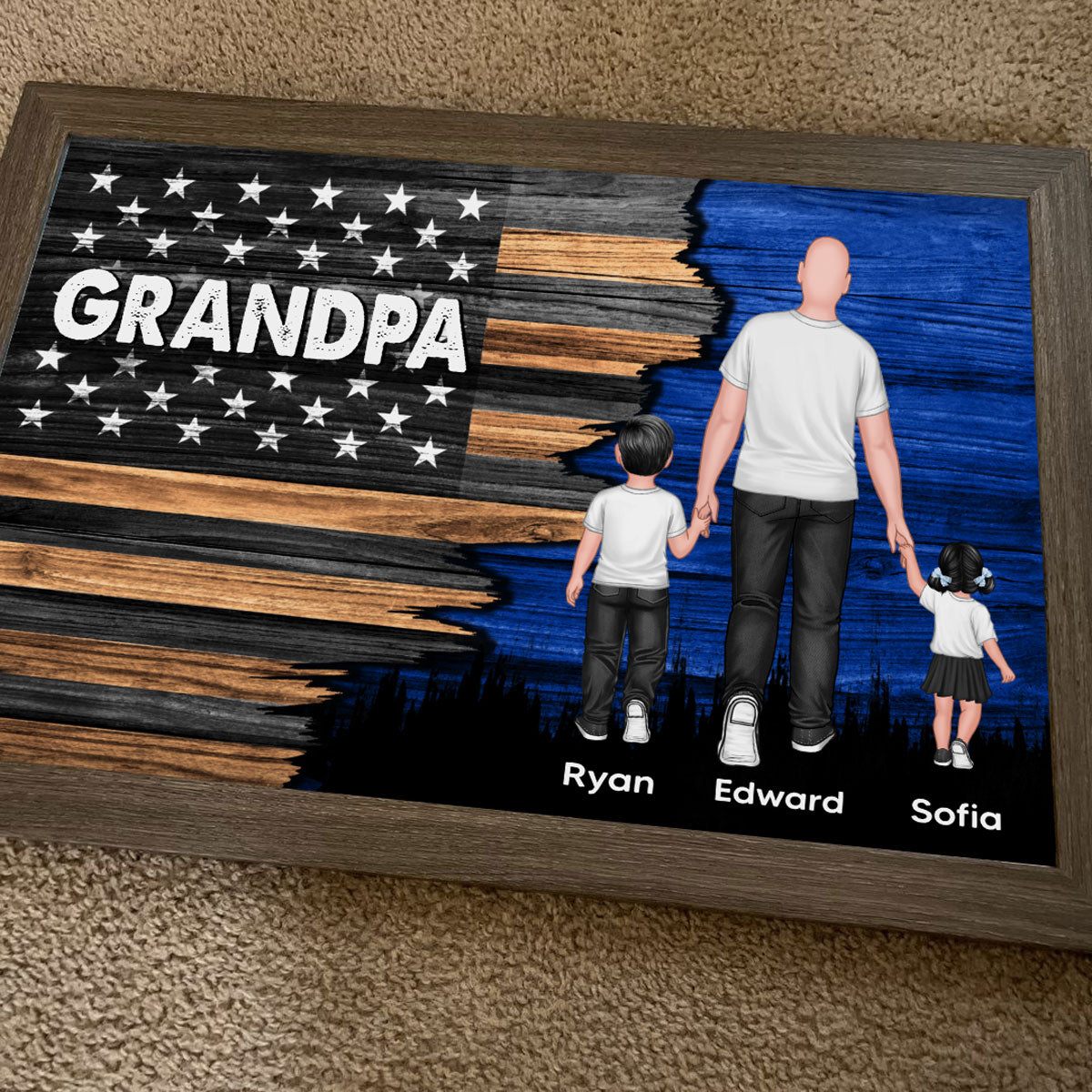 Dad Grandpa Papa Walking With Kids Half Nation Flag - Personalized Poster - Gift For Dad, Gift For Husband, Gift For Grandpa