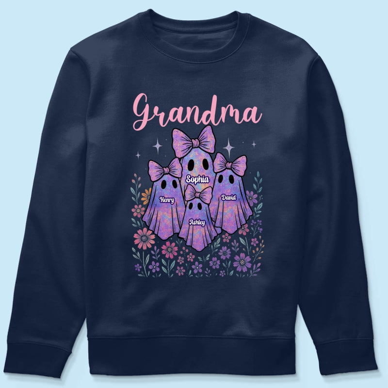 Grandma Mom Iridescent Cute Ghost Personalized Sweatshirt, Halloween Gift
