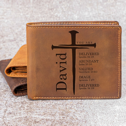 Father's Day Gifts, You Are Custom Name Bible Verses - Personalized Leather Wallet