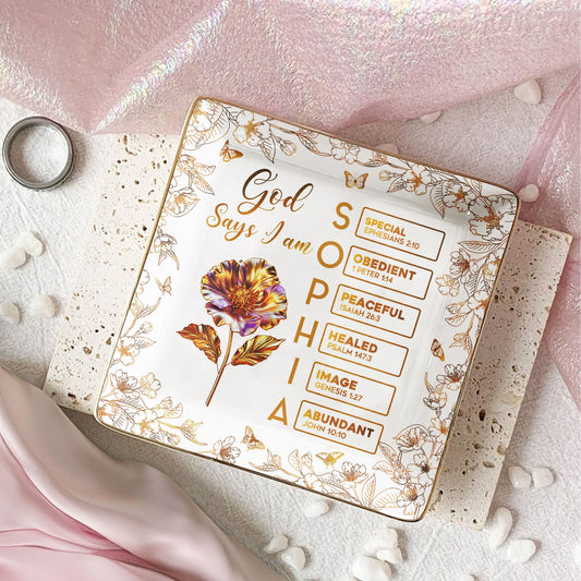 You Are Custom Name Letter In Bible Gold Birth Flower Style - Personalized Jewelry Dish