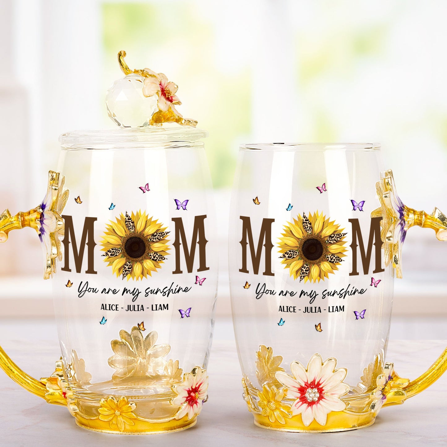 You Are My Sunshine - Personalized Enamel Flower Tea Cup