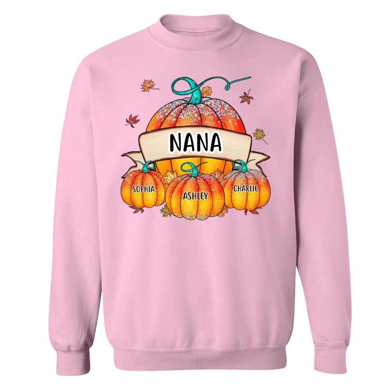 Colorful Pumpkins Grandma Mom Kids Fall Season Personalized Shirt
