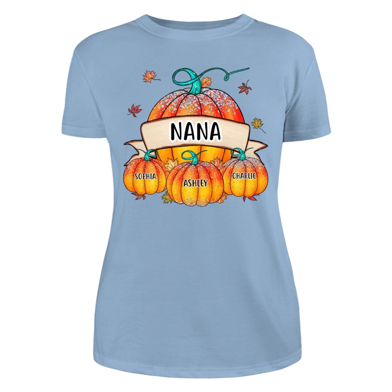 Colorful Pumpkins Grandma Mom Kids Fall Season Personalized Shirt