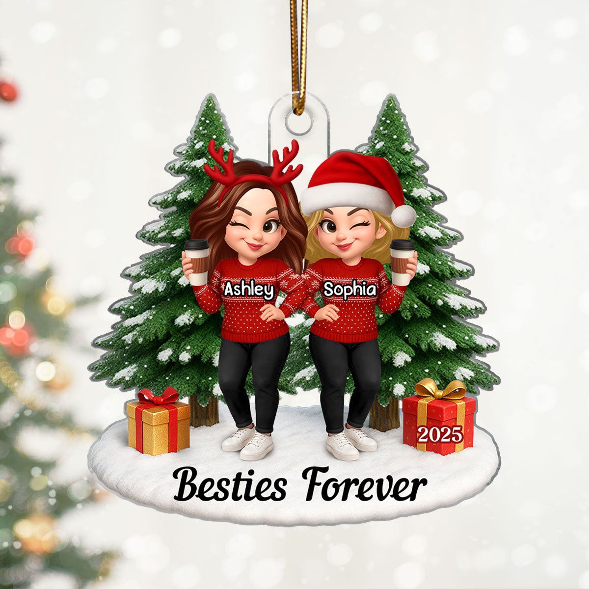 Besties Forever - Personalized Acrylic Ornament - Perfect Christmas Gift For Besties