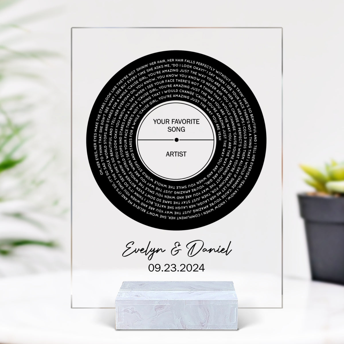 Personalized Vinyl Record Song with Lyrics on Acrylic with Stand,  Gift, Personalized Gift for Her, Gift for Him, Wedding Song Gift