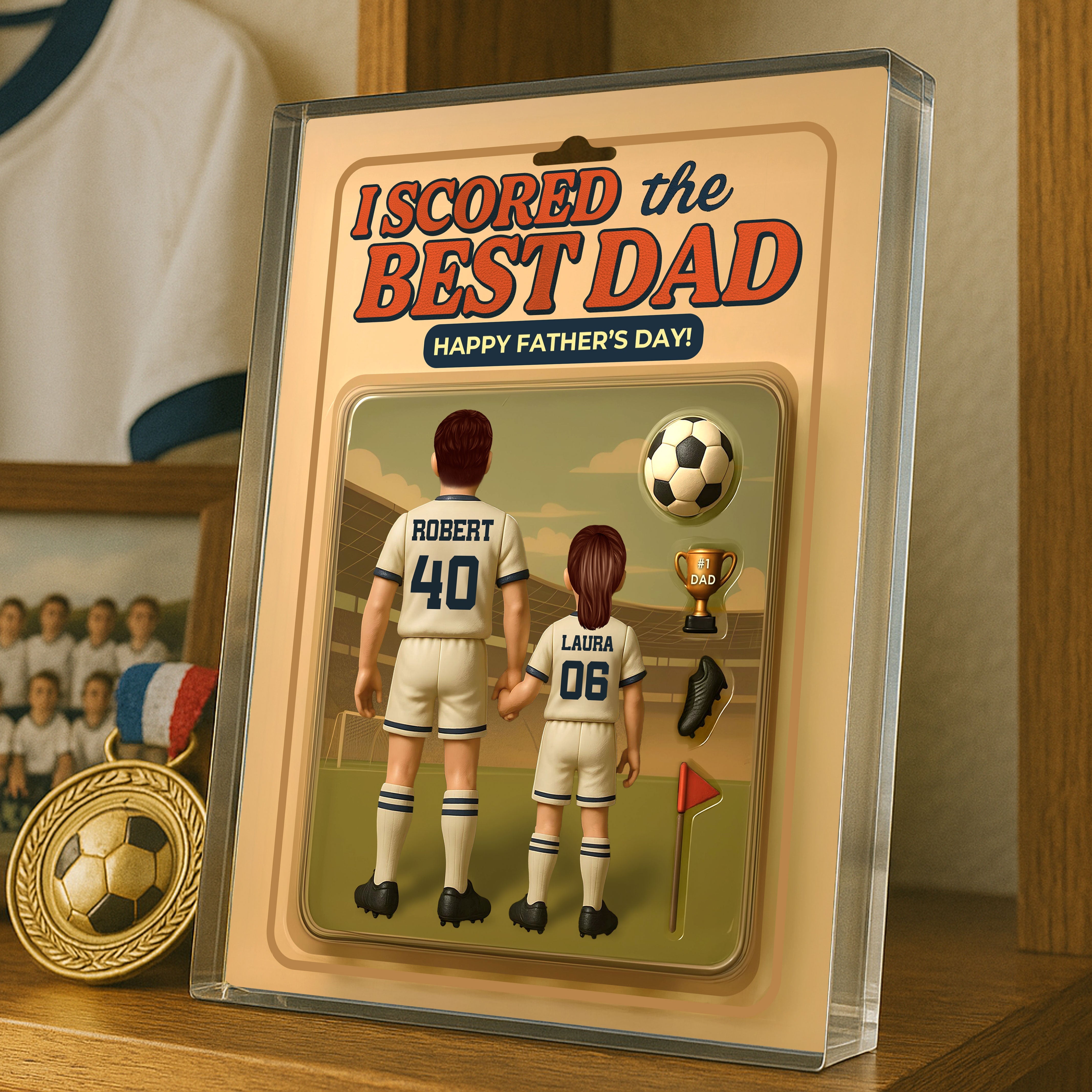 I Scored The Best Dad Soccer Custom Figure Personalized Acrylic Block Plaque,  Gift for Dad, Gift for Husband