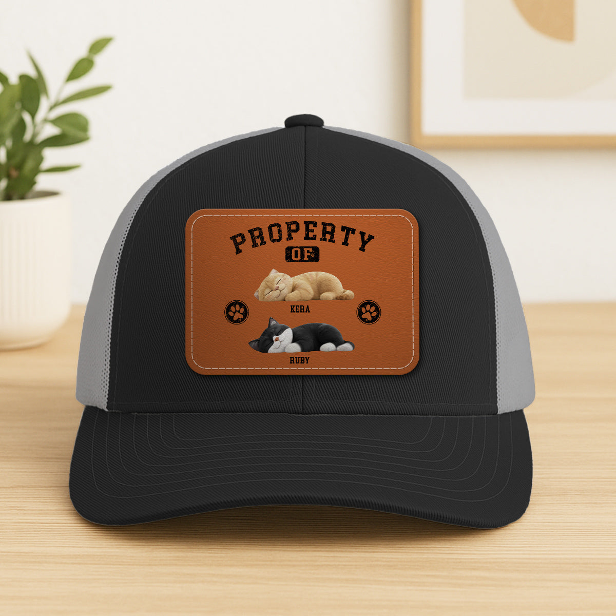 Property Of Cute Sleeping Cats Personalized Leather Patch Hat, Father's Day gift