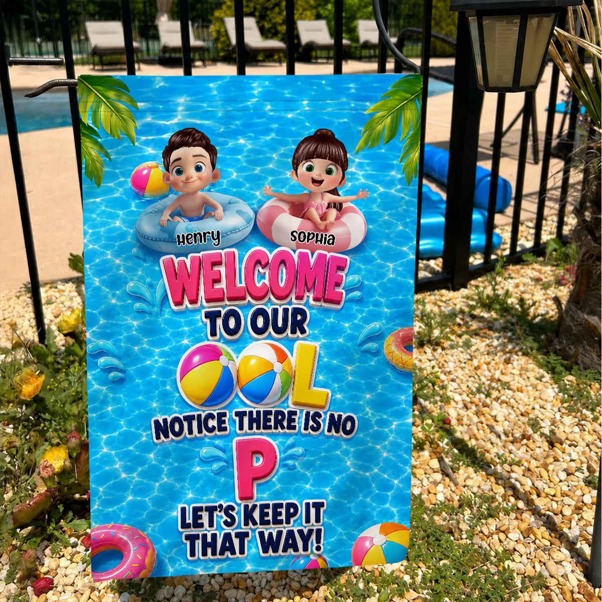 Notice There Is No ""P"" In The Pool - Personalized Garden Flag - Gift For Kids, Grandparents, Summer Decorations