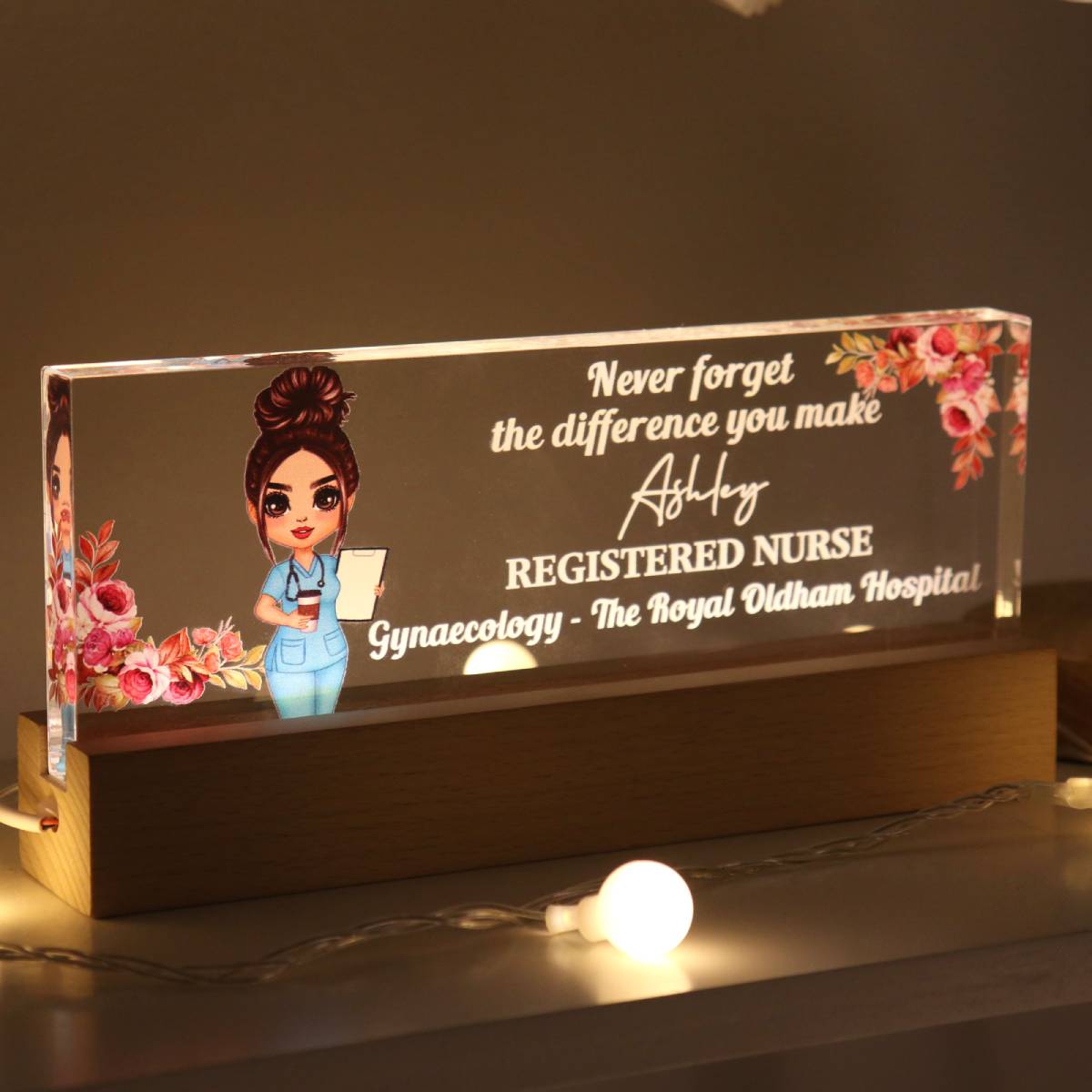Nurse Gift Never Forget The Difference You Make Personalized Acrylic Block Night Light
