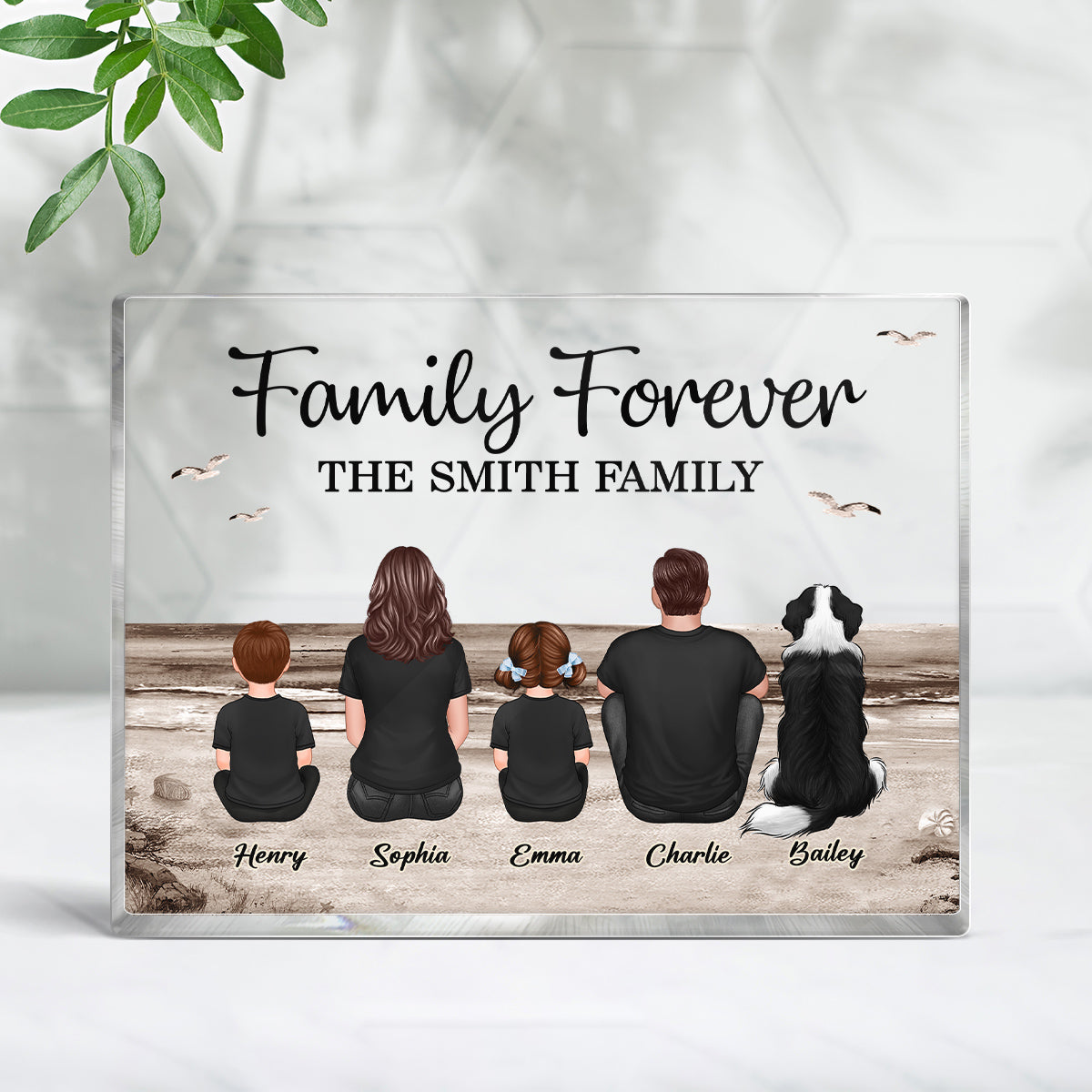 Retro Vintage Family Sitting Beach Landscape Personalized Rectangle Acrylic Block