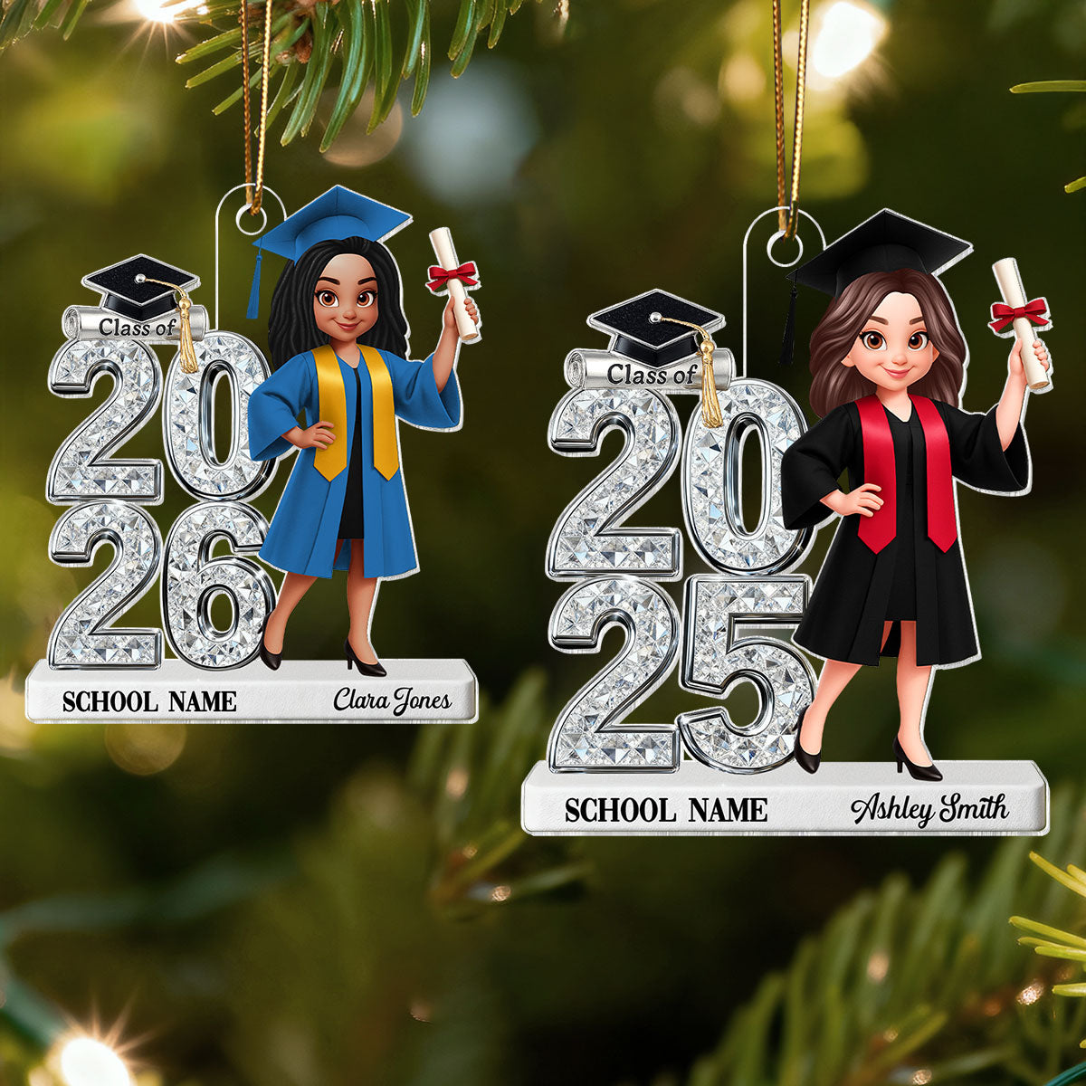 3D Shiny Effect Class Of 2025 2026 Senior - Personalized Acrylic Car Hanger- Gift For Graduates, Daughter, Son