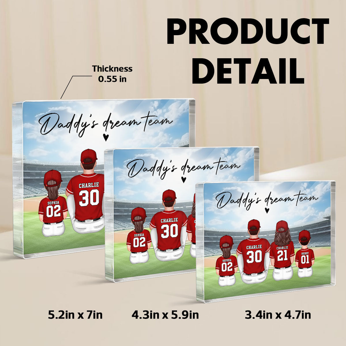 Daddy's Team Baseball Family Sitting Personalized Acrylic Block, Unique  Gift for Dad, Gift for Husband