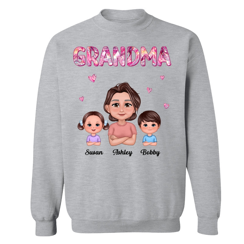 Pretty Doll Grandma Grandkids Marble Pattern Personalized Shirt