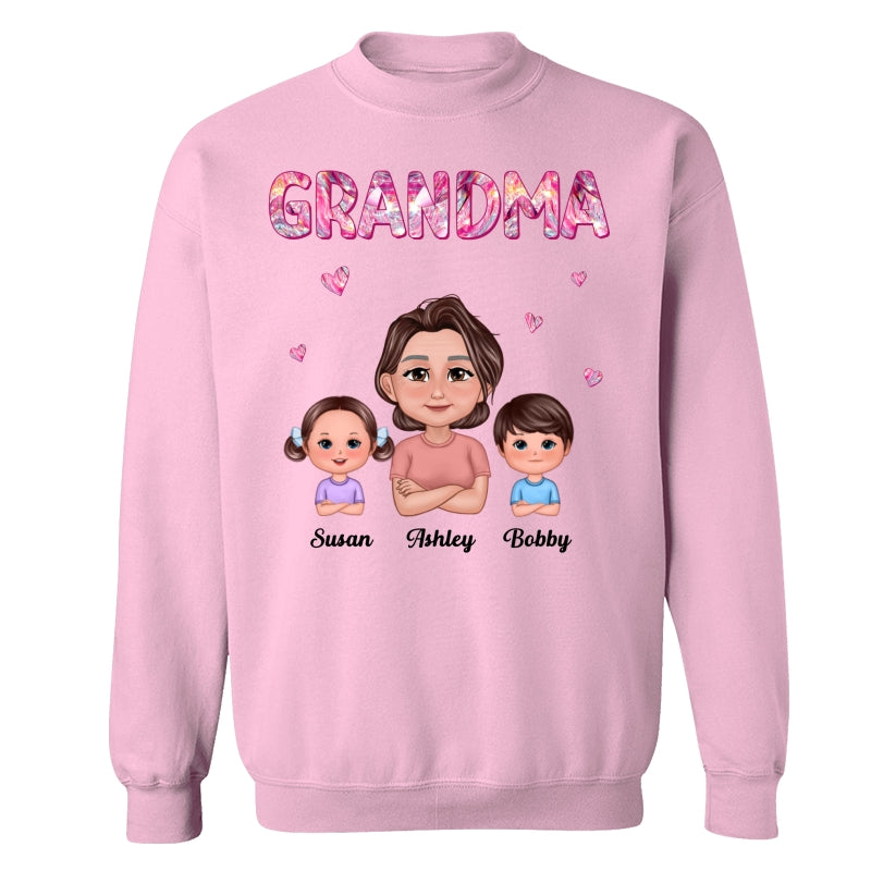 Pretty Doll Grandma Grandkids Marble Pattern Personalized Shirt