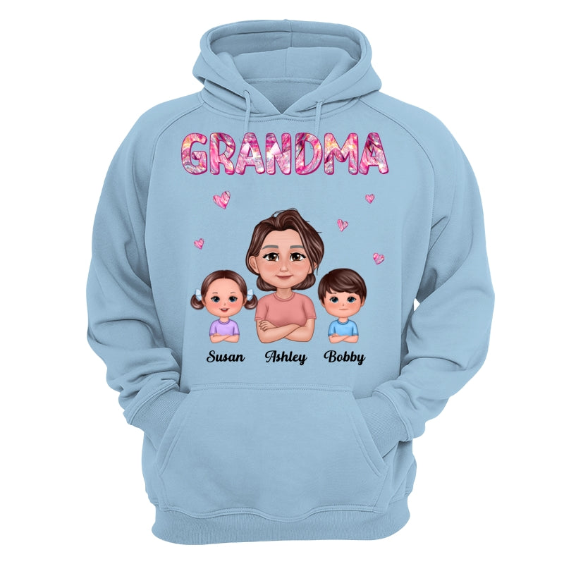 Pretty Doll Grandma Grandkids Marble Pattern Personalized Shirt
