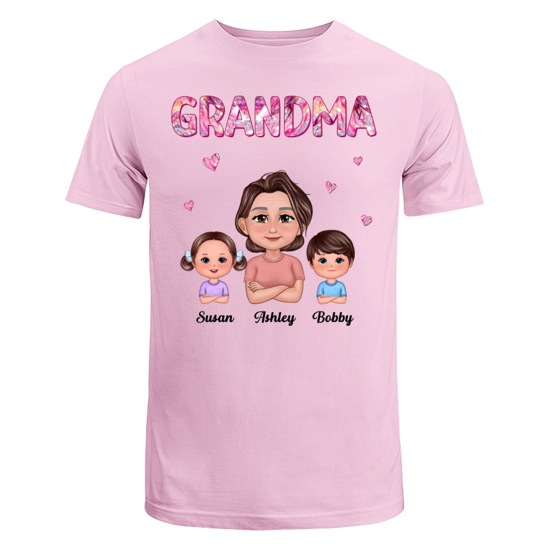 Pretty Doll Grandma Grandkids Marble Pattern Personalized Shirt
