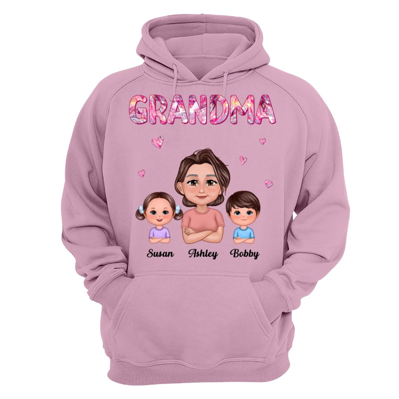 Pretty Doll Grandma Grandkids Marble Pattern Personalized Shirt