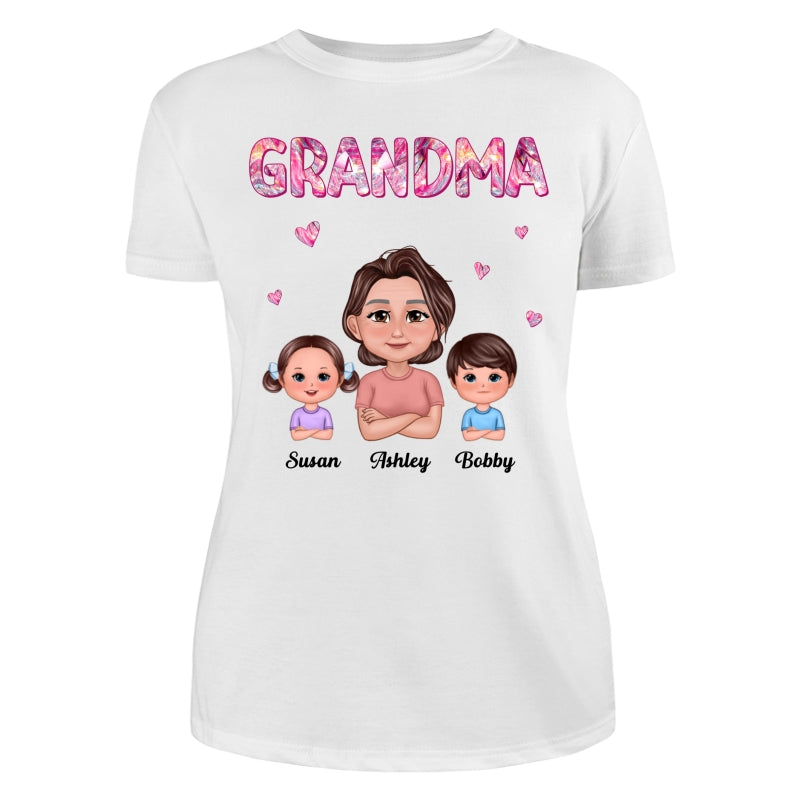 Pretty Doll Grandma Grandkids Marble Pattern Personalized Shirt