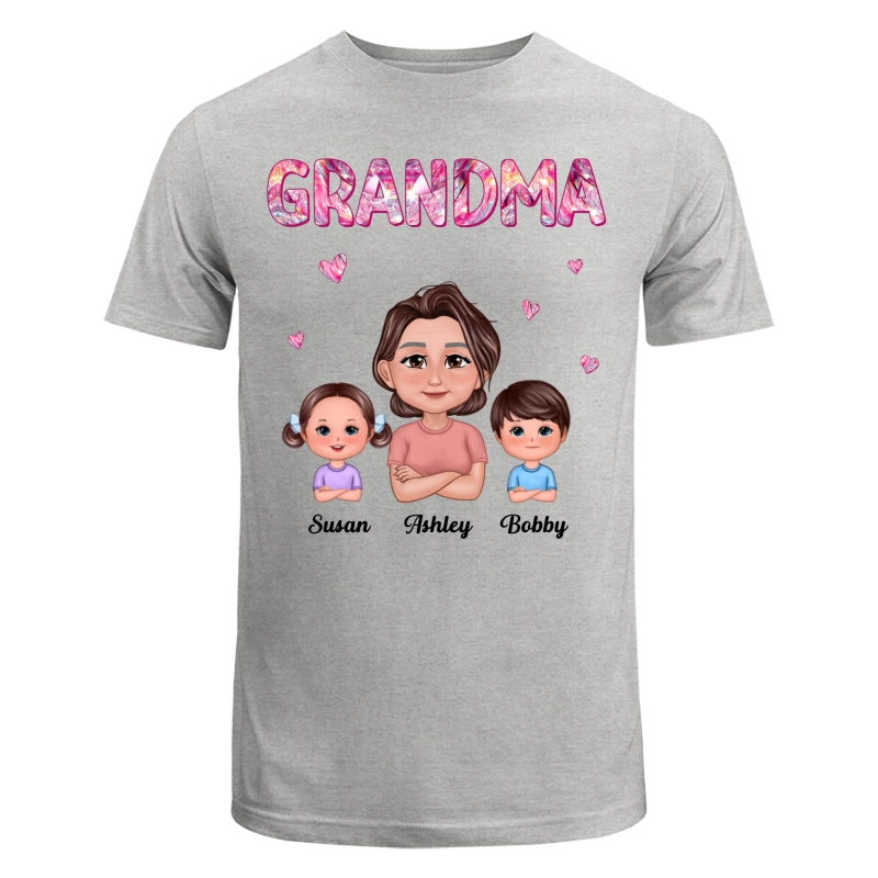Pretty Doll Grandma Grandkids Marble Pattern Personalized Shirt
