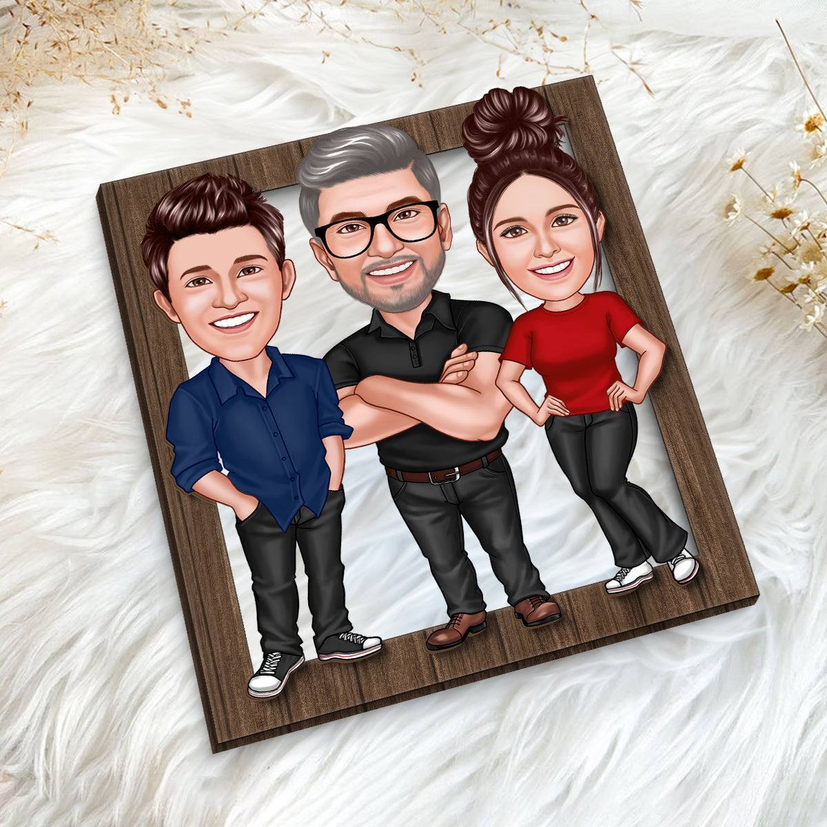 Dad Grandpa Kids Caricature Frame Personalized 2-Layer Wooden Plaque,  Gift For Dad, For Husband, For Him