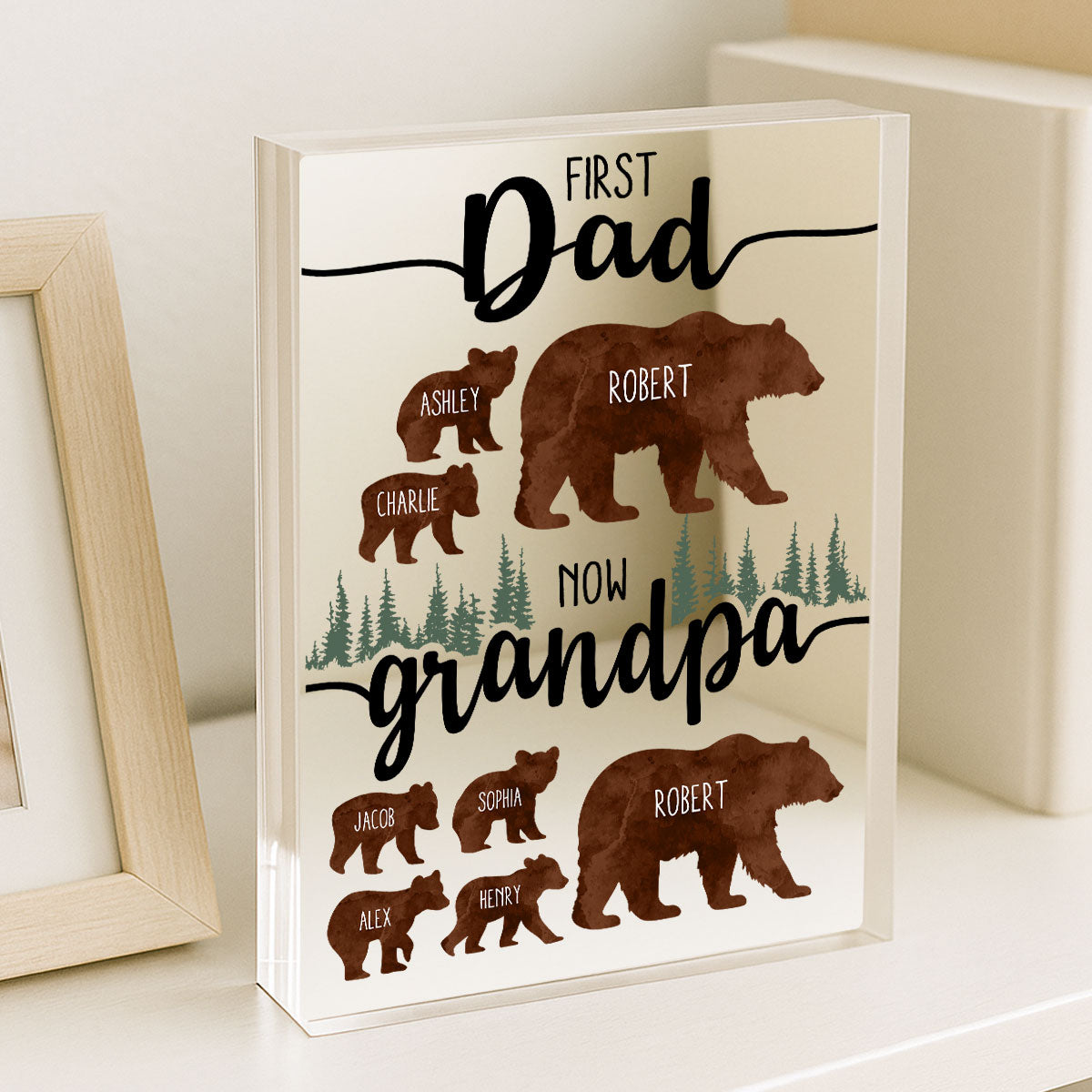 First Dad Now Grandpa Bear Personalized Acrylic Block,  gift for Dad, for Grandpa