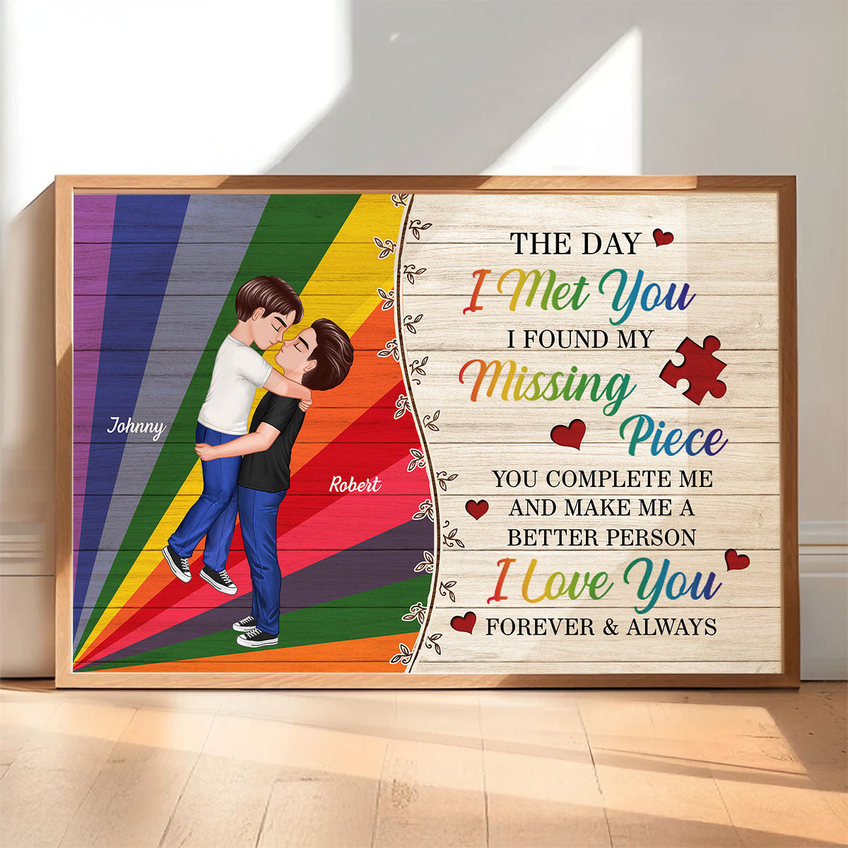 Colorful Wood Pallets The Day I Met You Gay Couple LGBT Personalized Poster, Pride Month Gift