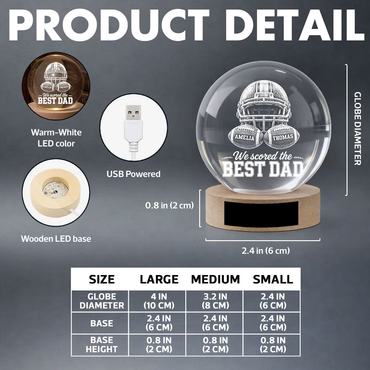 American Football We Scored The Best Dad - Personalized Crystal Ball LED Night Light -  Gift For Dad, Football Lovers