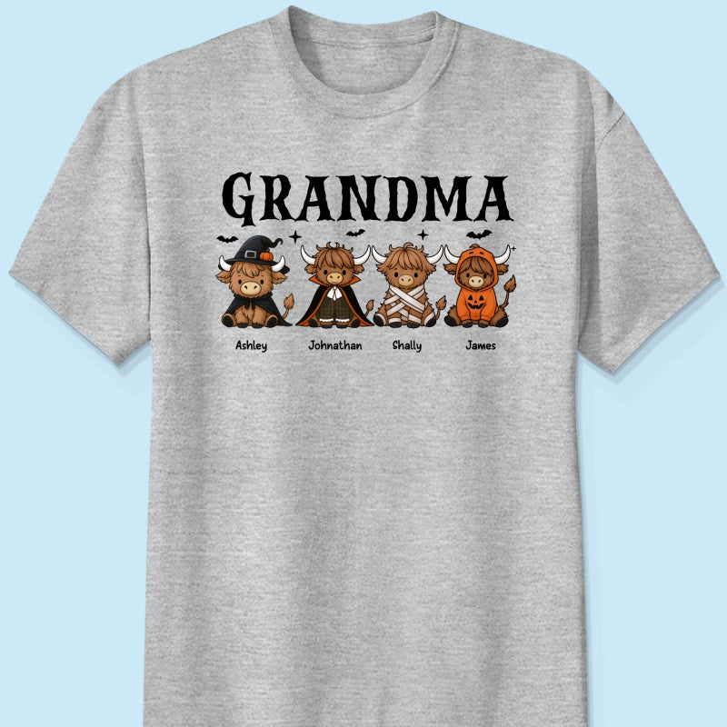 Halloween Highland Cow Grandma Personalized Shirt