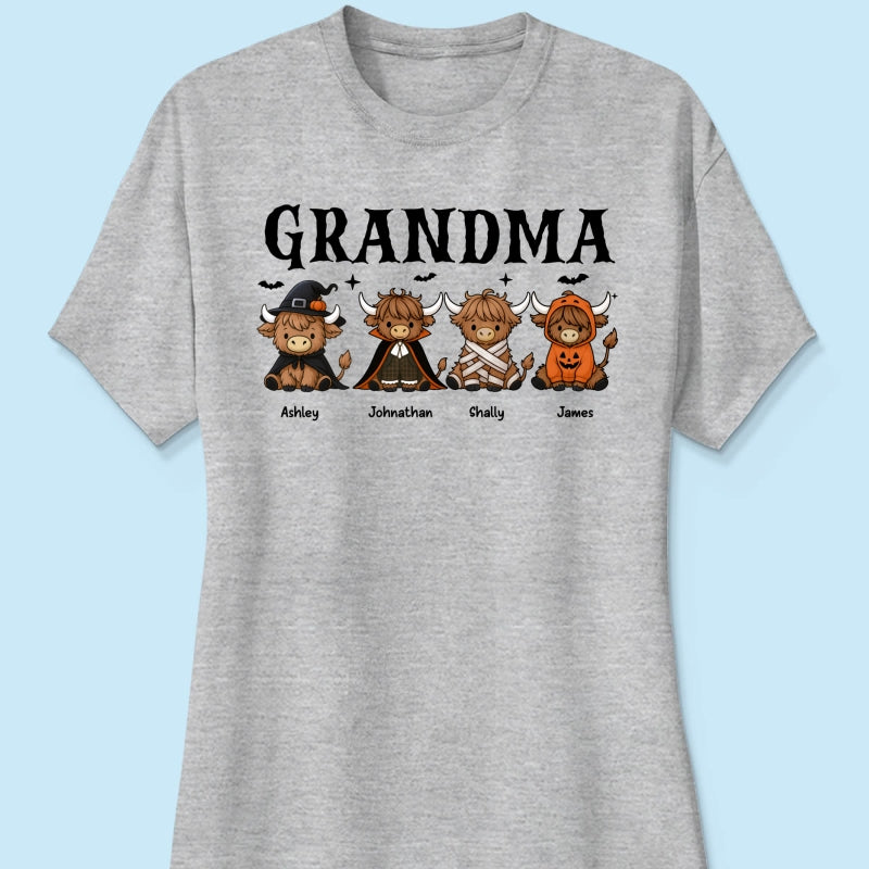 Halloween Highland Cow Grandma Personalized Shirt