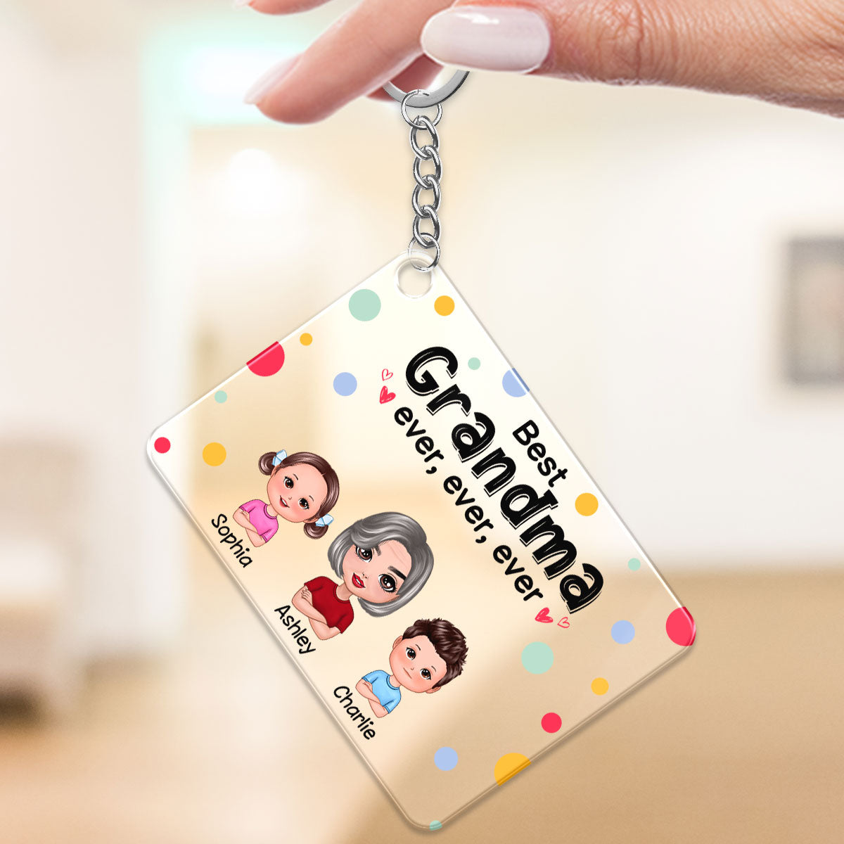 Best Grandma Mom Dad Grandpa Ever Doll Man Woman With Kids Personalized Acrylic Keychain