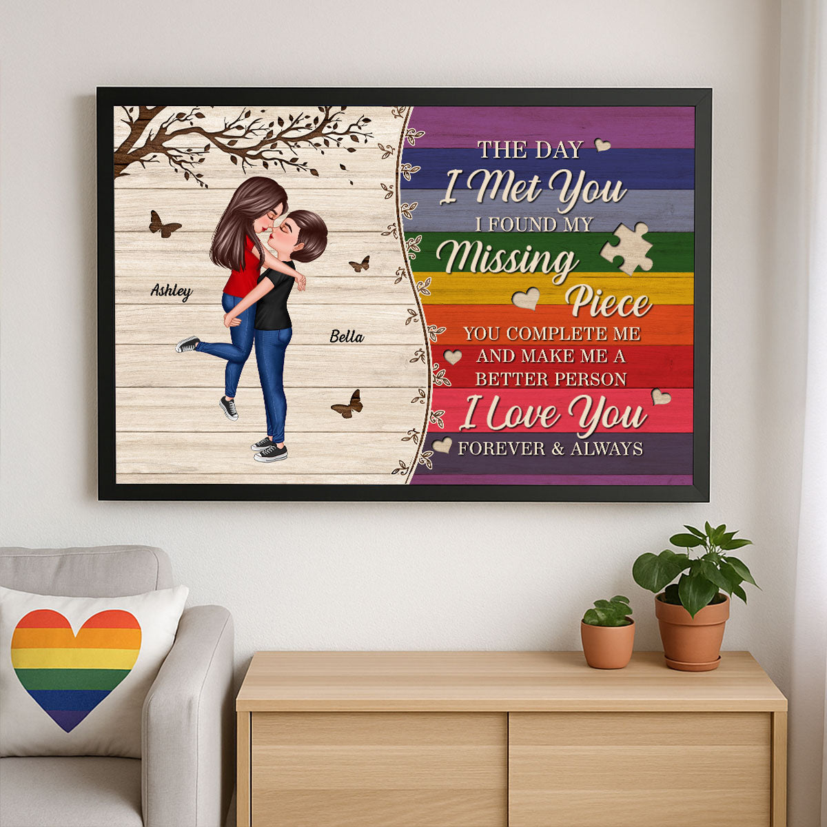 Colorful Wood Pallets The Day I Met You LGBTQ Couple Hugging Flag Personalized Poster, Pride Month Gift