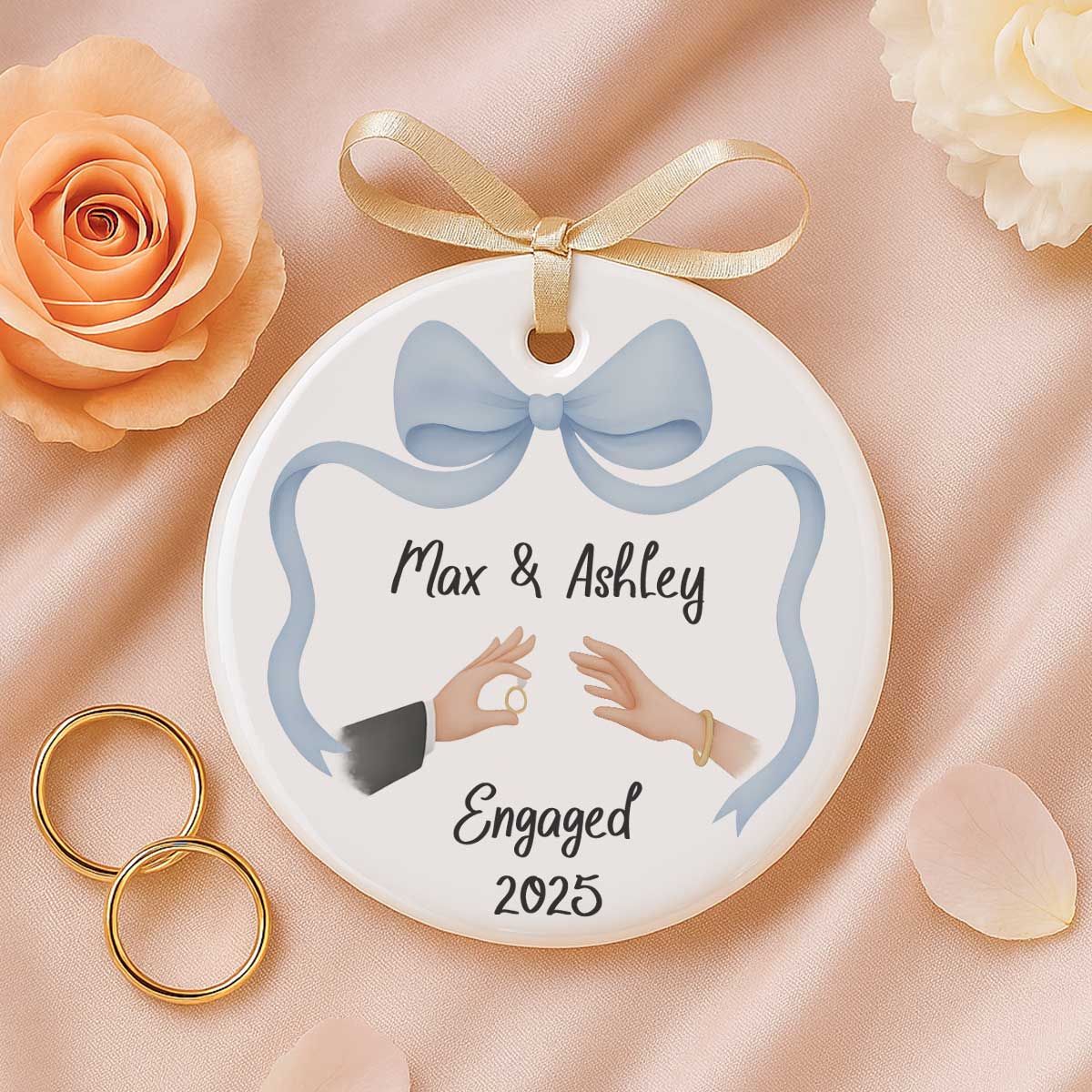 First Christmas Engaged Ornament, Personalized Engagement Gift for Couples, Custom Engagement Christmas Keepsake
