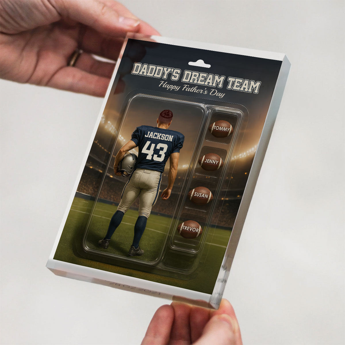 Custom Figure Football Dad With Kids' Names Personalized Acrylic Block Plaque, Perfect 2025  Gift For Him, For Dad, For Husband, For Football Lover