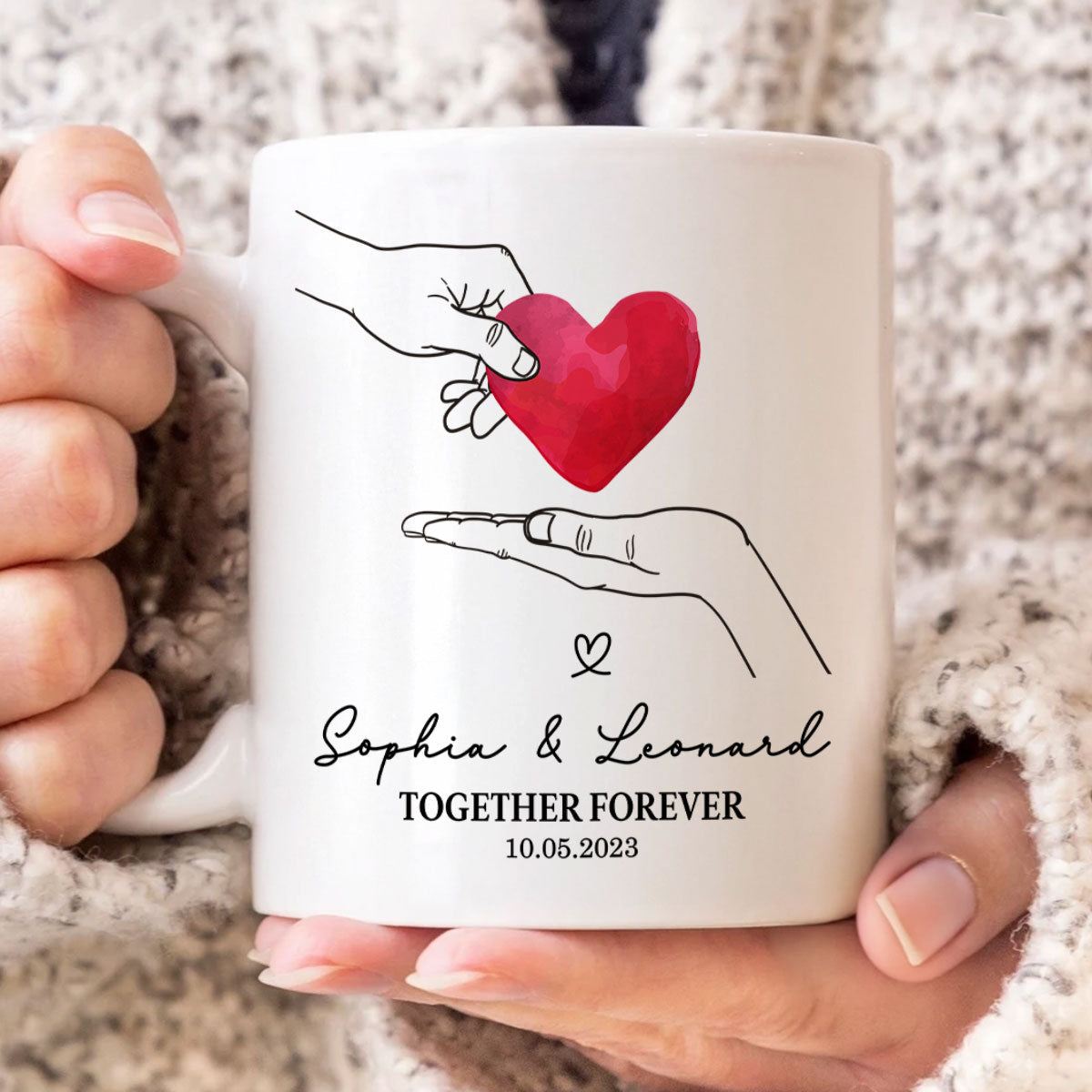 Give You My Heart Couple Hands Personalized Mug,  gift, Anniversary gift for Couples